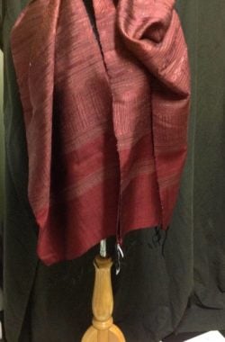 Pure silk scarf in rich pomegranate colours. aaall over pattern and border