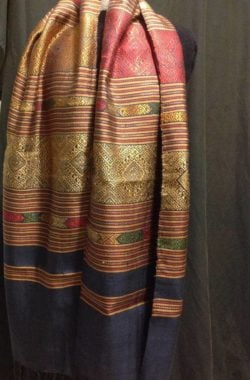Exotic handwoven traditional scarf and or hangings from Laos, hwndwoven, natural dyes and gold